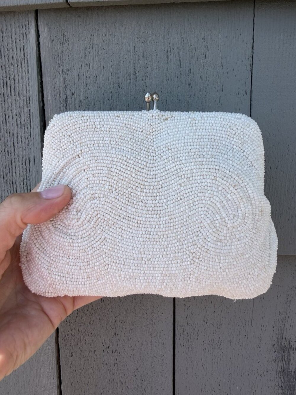Bags by Debbie Vintage 50s cream beaded kisslock clutch MCM made in Japan